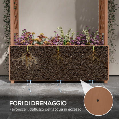 Planter with Trellis and Roof in Spruce Wood, Outdoor Planter with Drainage Holes, 112x41x180 cm, Brown