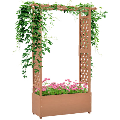Planter with Trellis and Roof in Spruce Wood, Outdoor Planter with Drainage Holes, 112x41x180 cm, Brown