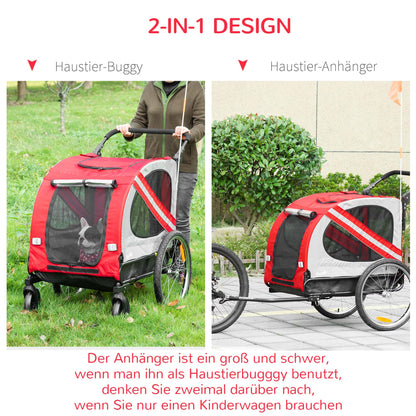 2-in-1 Dog Trailer & Dog Stroller, Dog Bike Trailer Bicycle Trailer, Dog Cart with Reflectors for Medium-sized Dogs up to 20 kg, Oxford Fabric, Red