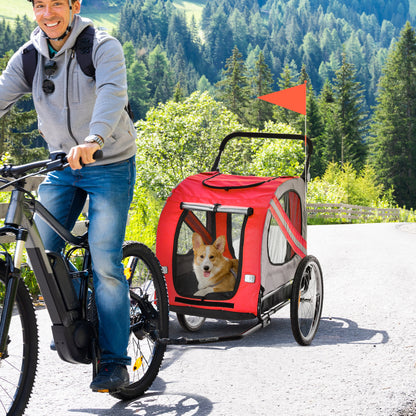 2-in-1 Dog Trailer & Dog Stroller, Dog Bike Trailer Bicycle Trailer, Dog Cart with Reflectors for Medium-sized Dogs up to 20 kg, Oxford Fabric, Red