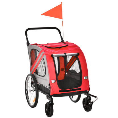 2-in-1 Dog Trailer & Dog Stroller, Dog Bike Trailer Bicycle Trailer, Dog Cart with Reflectors for Medium-sized Dogs up to 20 kg, Oxford Fabric, Red