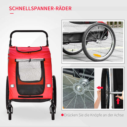 2-in-1 Dog Trailer & Dog Stroller, Dog Bike Trailer Bicycle Trailer, Dog Cart with Reflectors for Medium-sized Dogs up to 20 kg, Oxford Fabric, Red