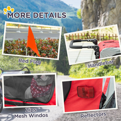2-in-1 Dog Trailer & Dog Stroller, Dog Bike Trailer Bicycle Trailer, Dog Cart with Reflectors for Medium-sized Dogs up to 20 kg, Oxford Fabric, Red