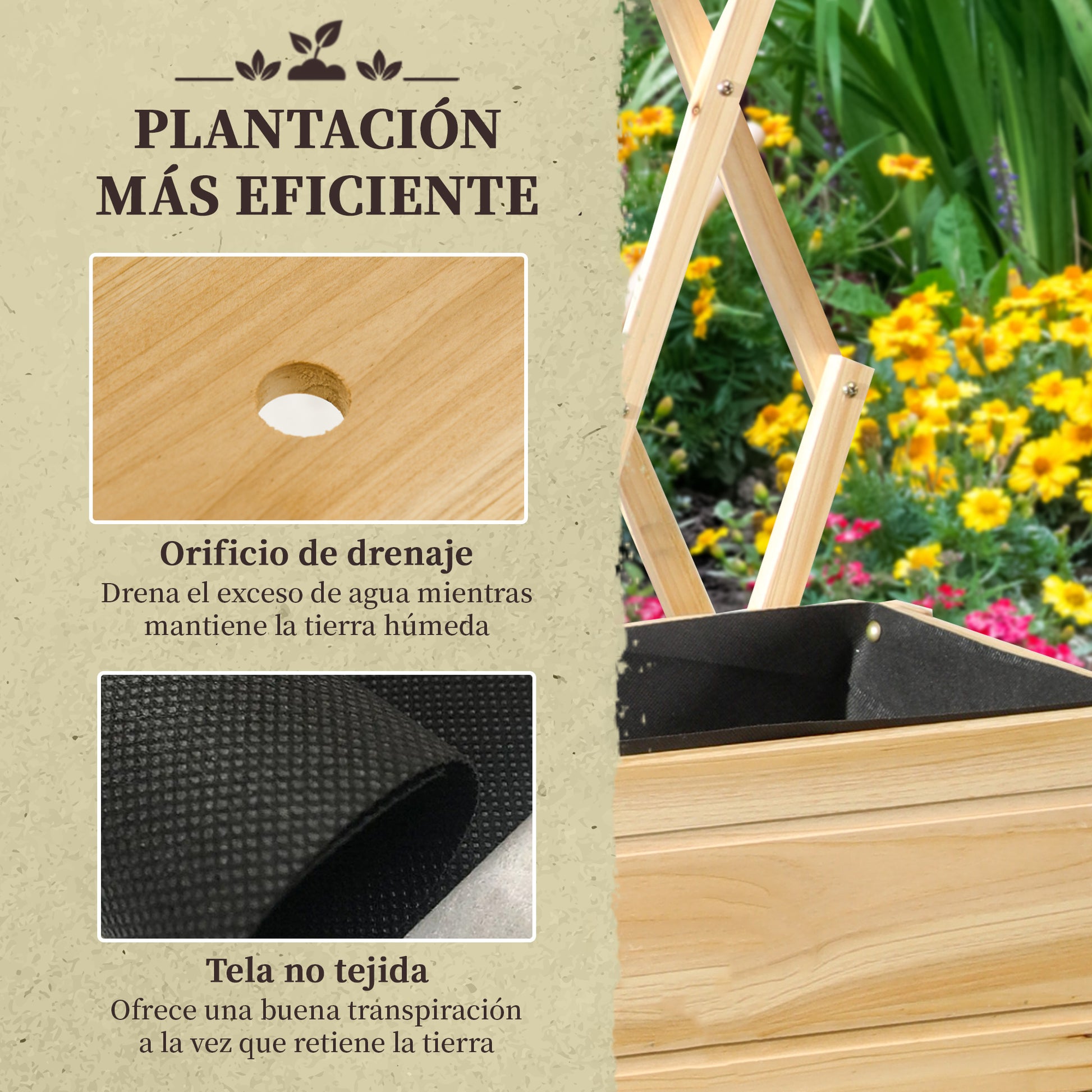 Raised Urban Garden with Wheels Wooden Planting Table with Trellis Raised Garden Bed with Non-Woven Fabric and Drainage Hole for Plants Flowers 31.10x11.42x51.18 inches Natural