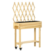 Raised Urban Garden with Wheels Wooden Planting Table with Trellis Raised Garden Bed with Non-Woven Fabric and Drainage Hole for Plants Flowers 31.10x11.42x51.18 inches Natural