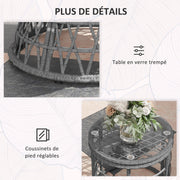 3-Piece Garden Lounge Set with 2 Swivel Papasan Chairs and 1 Round Low Table, 2 Large Cushions Provided, Gray Resin Wicker Polyester