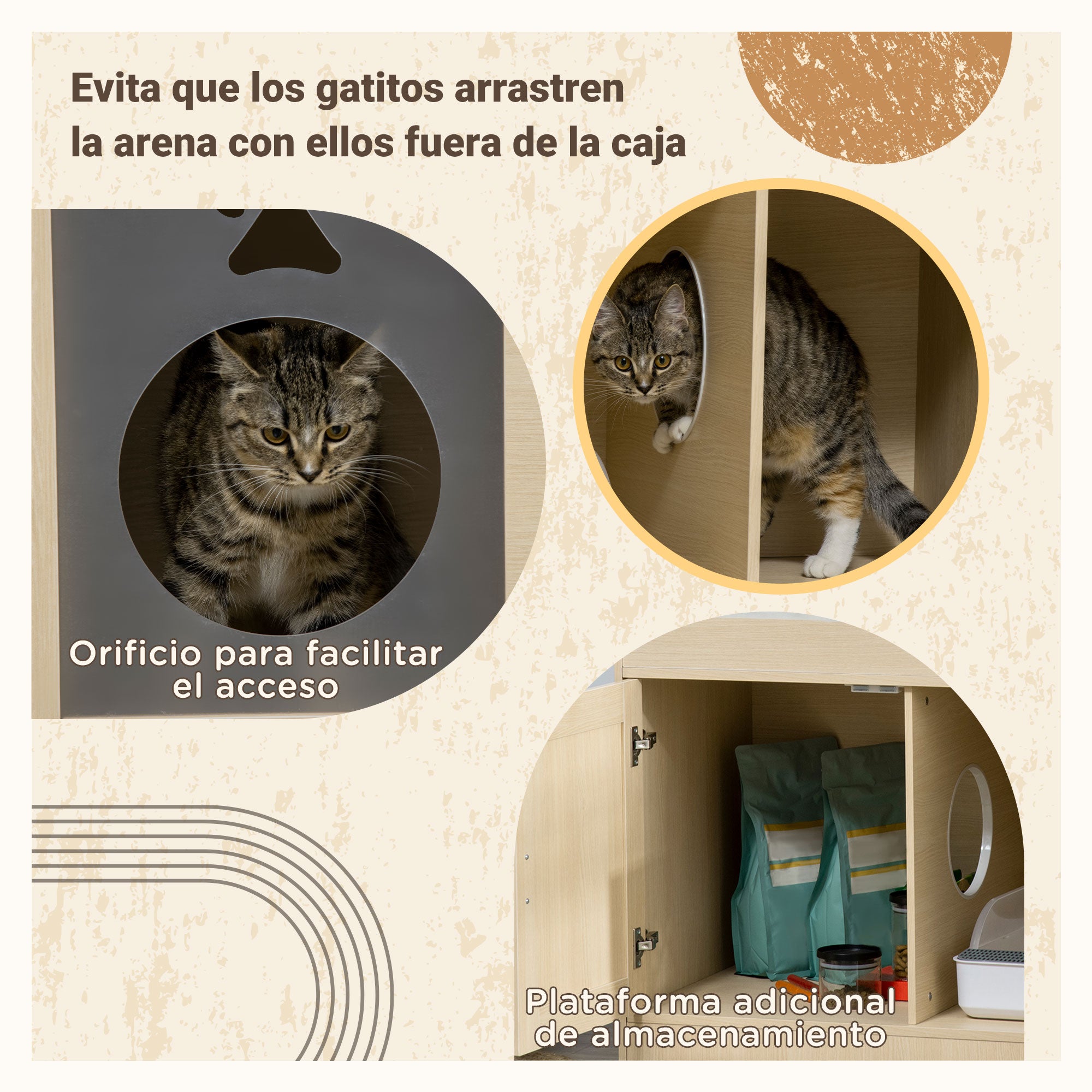 Cat Litter Box Furniture with 2 Doors Cat Litter Cabinet with Soft Cushion Bed 3 Platforms and Sisal Posts 107x54x70 cm Oak