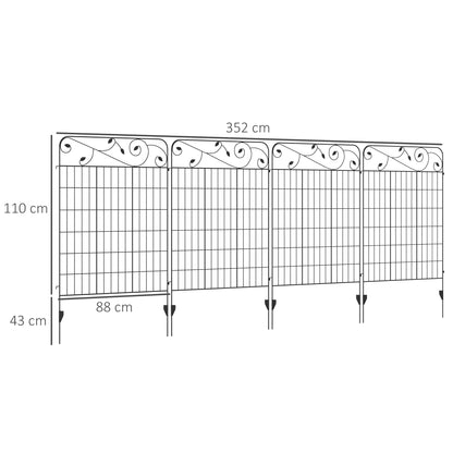 4-Piece Garden Fence 3.52 x 1.1 m Decorative Grid Fence Wire Mesh Wire Fence for Garden, Balcony, Metal, Black