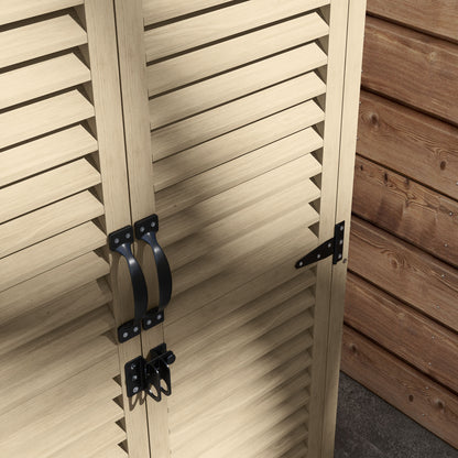 Garden Tool Storage Shed with 2 Shelves Natural Wood Bitumen Roof Louvered Doors Lockable 75 x 50 x 118