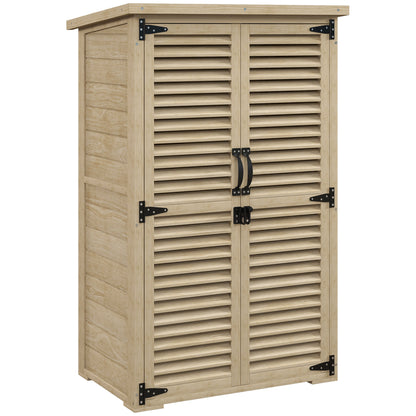 Garden Tool Storage Shed with 2 Shelves Natural Wood Bitumen Roof Louvered Doors Lockable 75 x 50 x 118