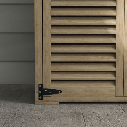 Garden Tool Storage Shed with 2 Shelves Natural Wood Bitumen Roof Louvered Doors Lockable 75 x 50 x 118