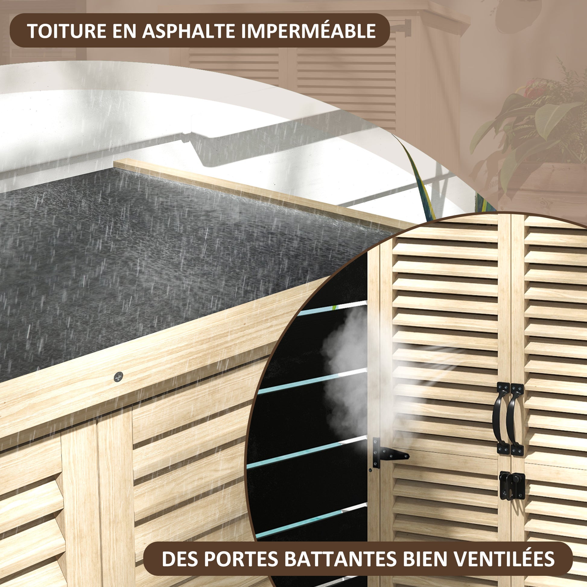 Garden Tool Storage Shed with 2 Shelves Natural Wood Bitumen Roof Louvered Doors Lockable 75 x 50 x 118