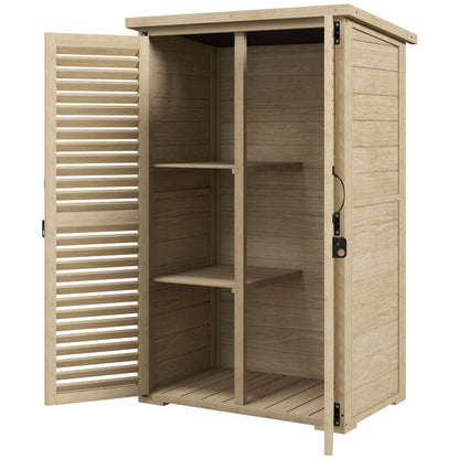 Garden Tool Storage Shed with 2 Shelves Natural Wood Bitumen Roof Louvered Doors Lockable 75 x 50 x 118