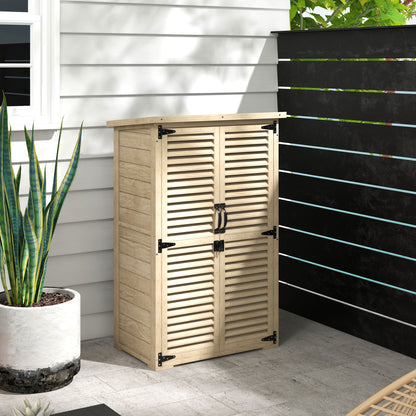 Garden Tool Storage Shed with 2 Shelves Natural Wood Bitumen Roof Louvered Doors Lockable 75 x 50 x 118