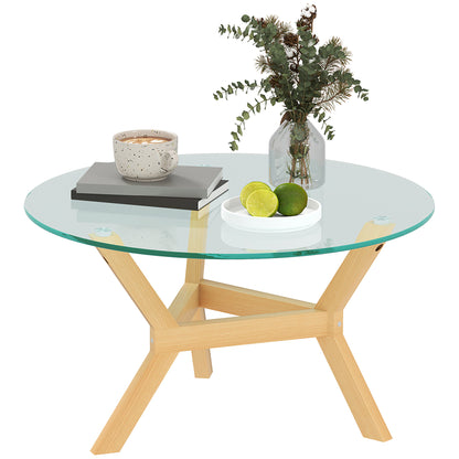 Coffee Table made of toughened glass, living room table with adjustable foot pads and steel frame, round side table for living room, Transparent, Ø80 x 45 cm