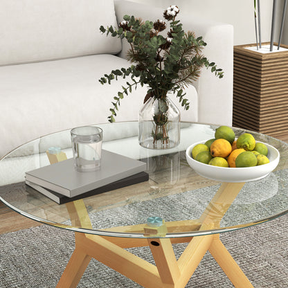 Coffee Table made of toughened glass, living room table with adjustable foot pads and steel frame, round side table for living room, Transparent, Ø80 x 45 cm