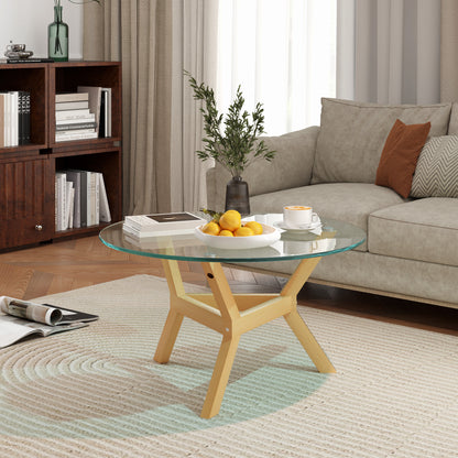 Coffee Table made of toughened glass, living room table with adjustable foot pads and steel frame, round side table for living room, Transparent, Ø80 x 45 cm