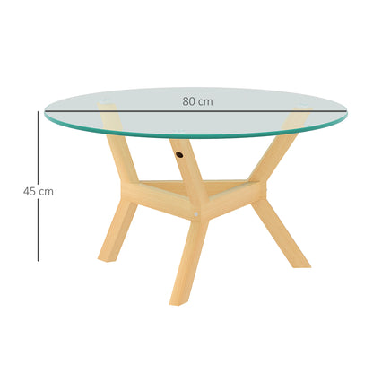 Coffee Table made of toughened glass, living room table with adjustable foot pads and steel frame, round side table for living room, Transparent, Ø80 x 45 cm
