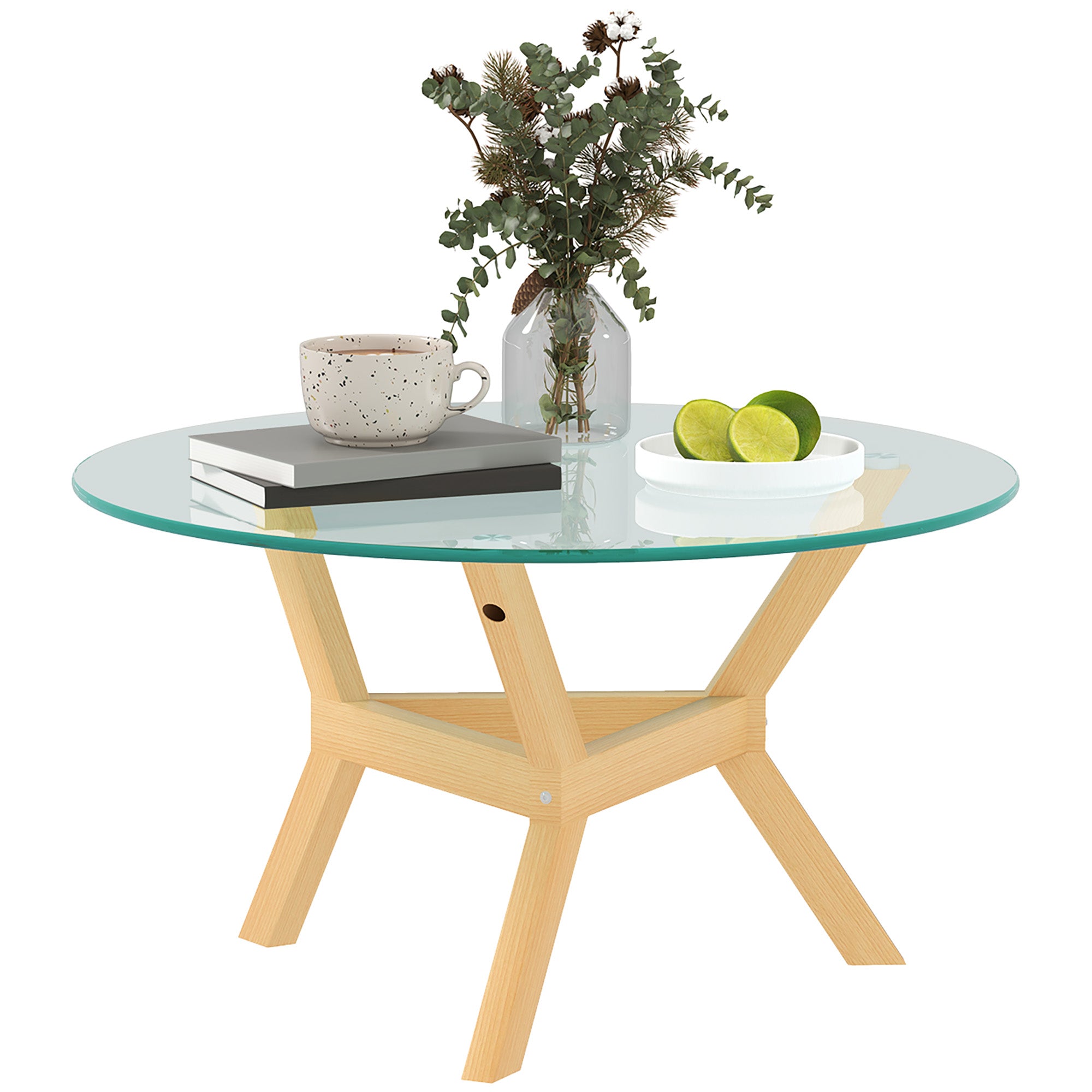Coffee Table made of toughened glass, living room table with adjustable foot pads and steel frame, round side table for living room, Transparent, Ø80 x 45 cm