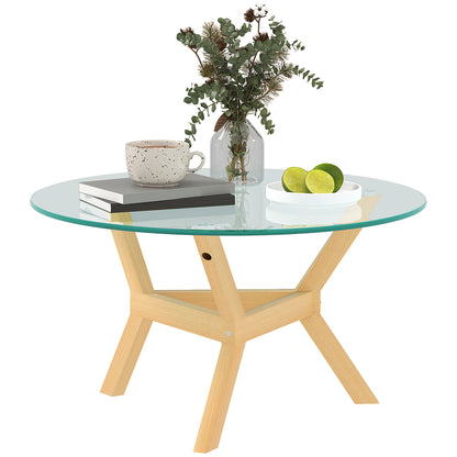 Coffee Table made of toughened glass, living room table with adjustable foot pads and steel frame, round side table for living room, Transparent, Ø80 x 45 cm