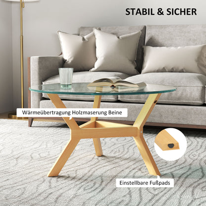 Coffee Table made of toughened glass, living room table with adjustable foot pads and steel frame, round side table for living room, Transparent, Ø80 x 45 cm