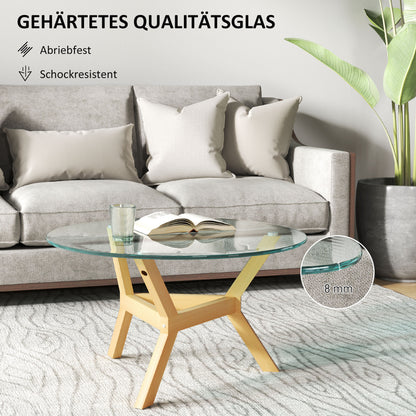 Coffee Table made of toughened glass, living room table with adjustable foot pads and steel frame, round side table for living room, Transparent, Ø80 x 45 cm