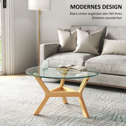 Coffee Table made of toughened glass, living room table with adjustable foot pads and steel frame, round side table for living room, Transparent, Ø80 x 45 cm