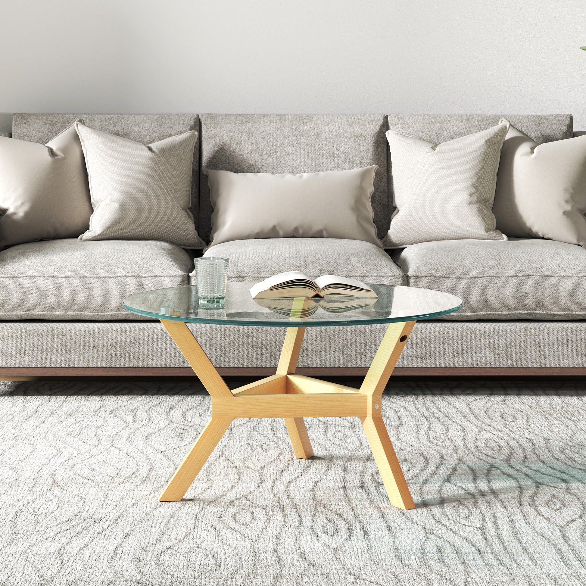Coffee Table made of toughened glass, living room table with adjustable foot pads and steel frame, round side table for living room, Transparent, Ø80 x 45 cm