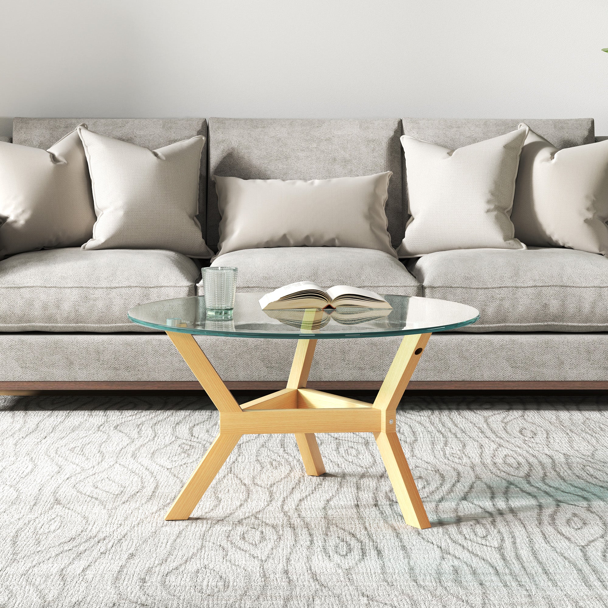 Coffee Table made of toughened glass, living room table with adjustable foot pads and steel frame, round side table for living room, Transparent, Ø80 x 45 cm