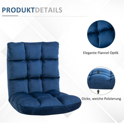 Floor Chair 3-in-1 Foldable Floor Seat with Backrest 13 Adjustable Folding Recliner Seat Cushion Blue Metal Foam 55 x 71 x 53.5 cm