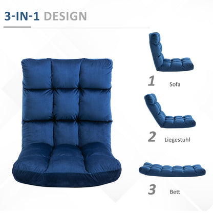 Floor Chair 3-in-1 Foldable Floor Seat with Backrest 13 Adjustable Folding Recliner Seat Cushion Blue Metal Foam 55 x 71 x 53.5 cm