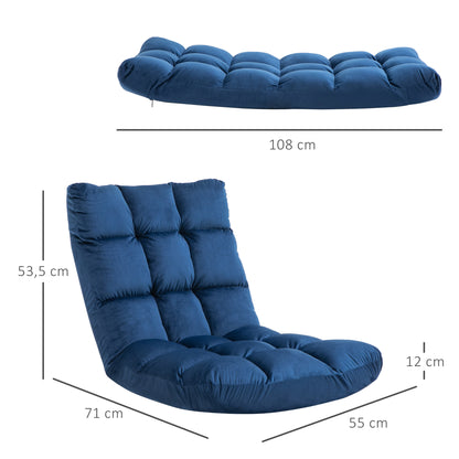 Floor Chair 3-in-1 Foldable Floor Seat with Backrest 13 Adjustable Folding Recliner Seat Cushion Blue Metal Foam 55 x 71 x 53.5 cm