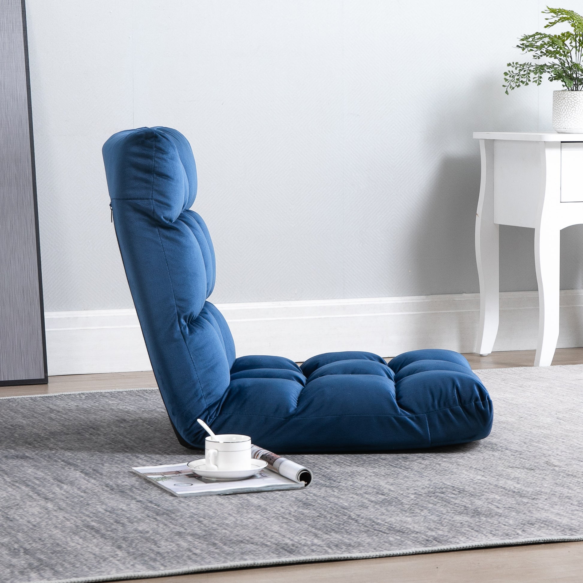 Floor Chair 3-in-1 Foldable Floor Seat with Backrest 13 Adjustable Folding Recliner Seat Cushion Blue Metal Foam 55 x 71 x 53.5 cm