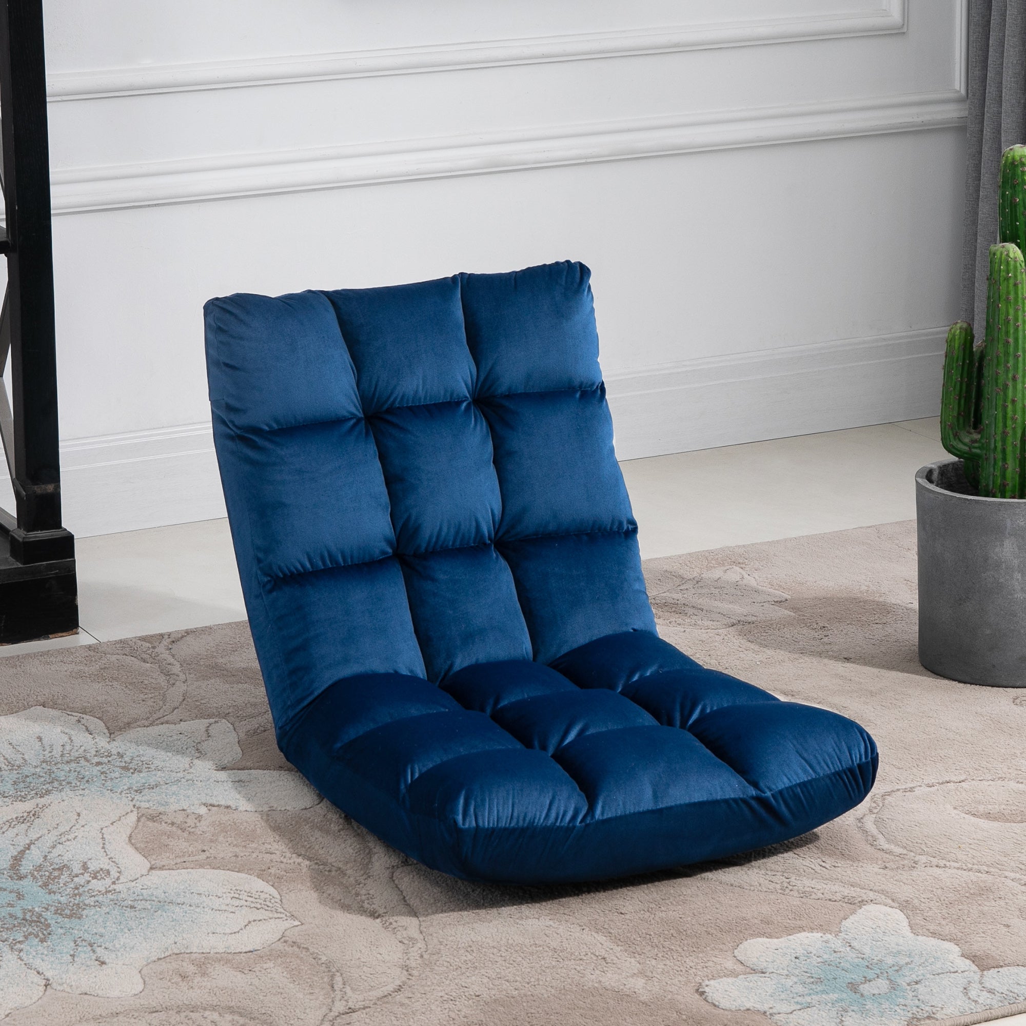 Floor Chair 3-in-1 Foldable Floor Seat with Backrest 13 Adjustable Folding Recliner Seat Cushion Blue Metal Foam 55 x 71 x 53.5 cm