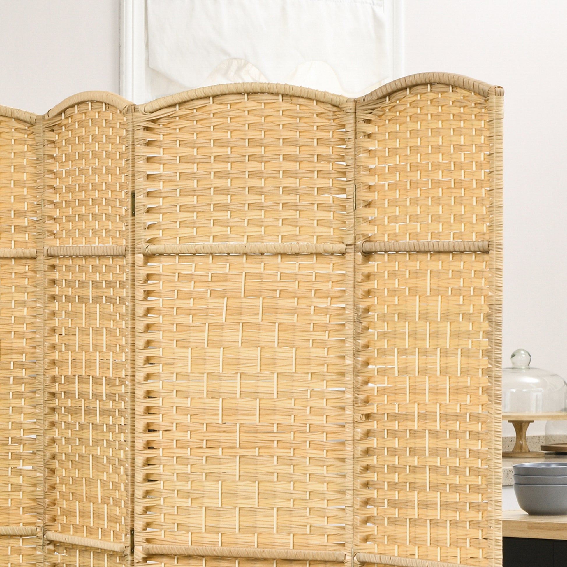 4-Panel Folding Room Divider 180x180 cm Privacy Screen Separator for Office Bedroom Natural