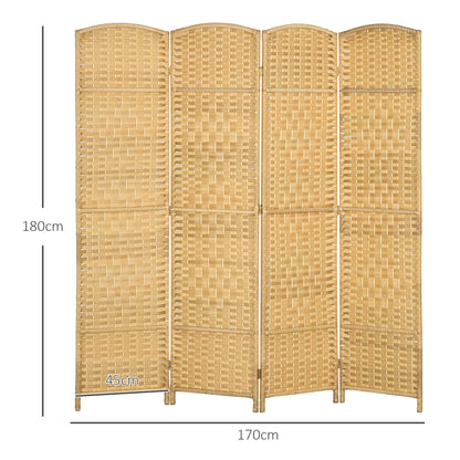 4-Panel Folding Room Divider 180x180 cm Privacy Screen Separator for Office Bedroom Natural
