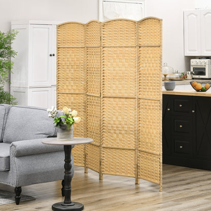 4-Panel Folding Room Divider 180x180 cm Privacy Screen Separator for Office Bedroom Natural