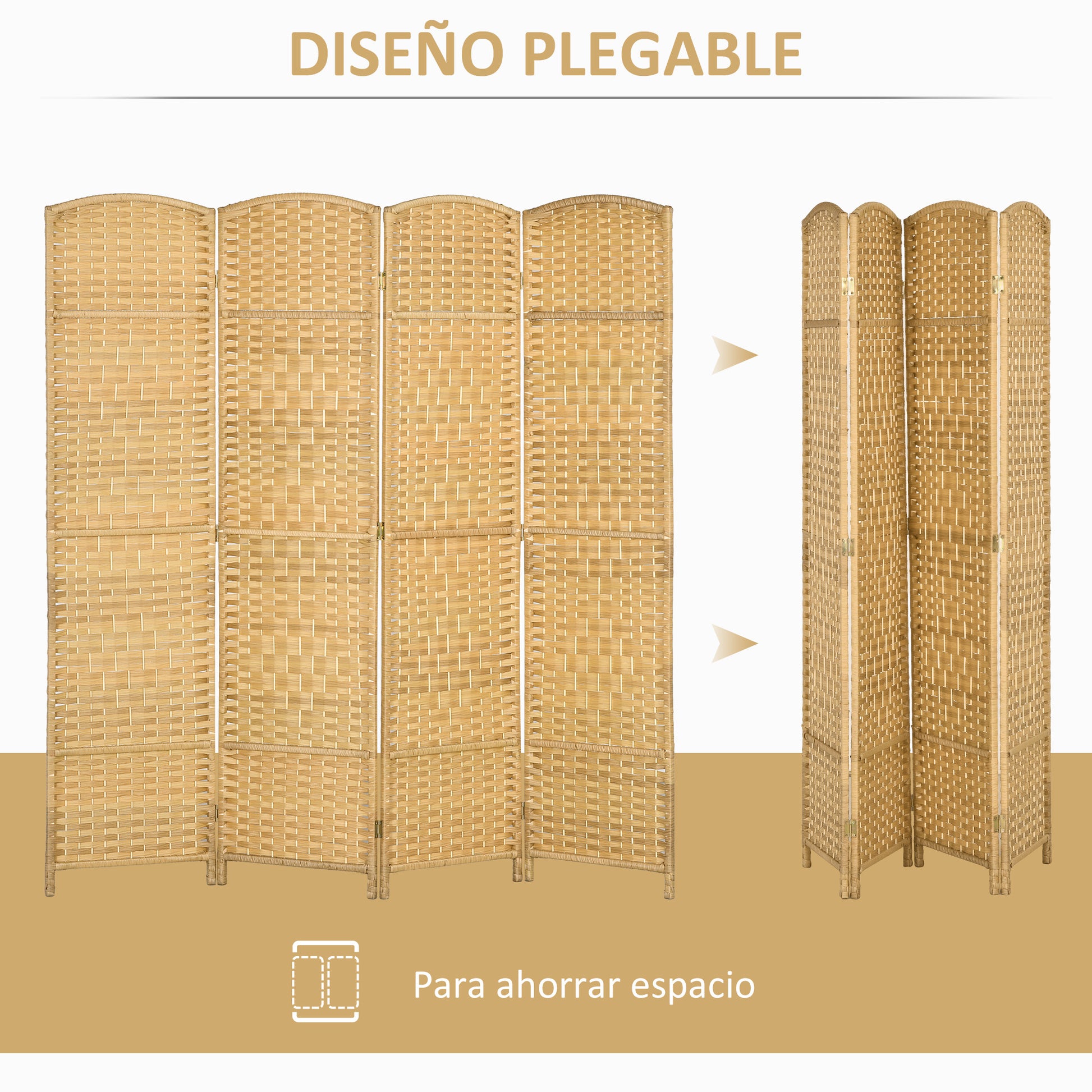 4-Panel Folding Room Divider 180x180 cm Privacy Screen Separator for Office Bedroom Natural