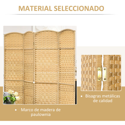 4-Panel Folding Room Divider 180x180 cm Privacy Screen Separator for Office Bedroom Natural
