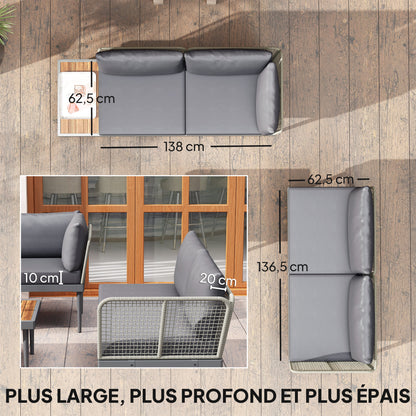 4-Seater Modular Outdoor Corner Garden Furniture Set in Acacia Wood and Steel with Sofas and Coffee Table, Slatted Tabletop and Cushions Included, Garden Furniture Patio Veranda, Gray