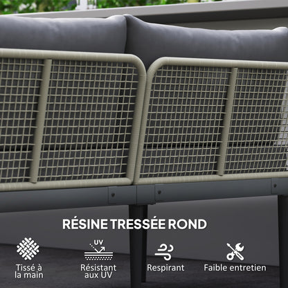 4-Seater Modular Outdoor Corner Garden Furniture Set in Acacia Wood and Steel with Sofas and Coffee Table, Slatted Tabletop and Cushions Included, Garden Furniture Patio Veranda, Gray