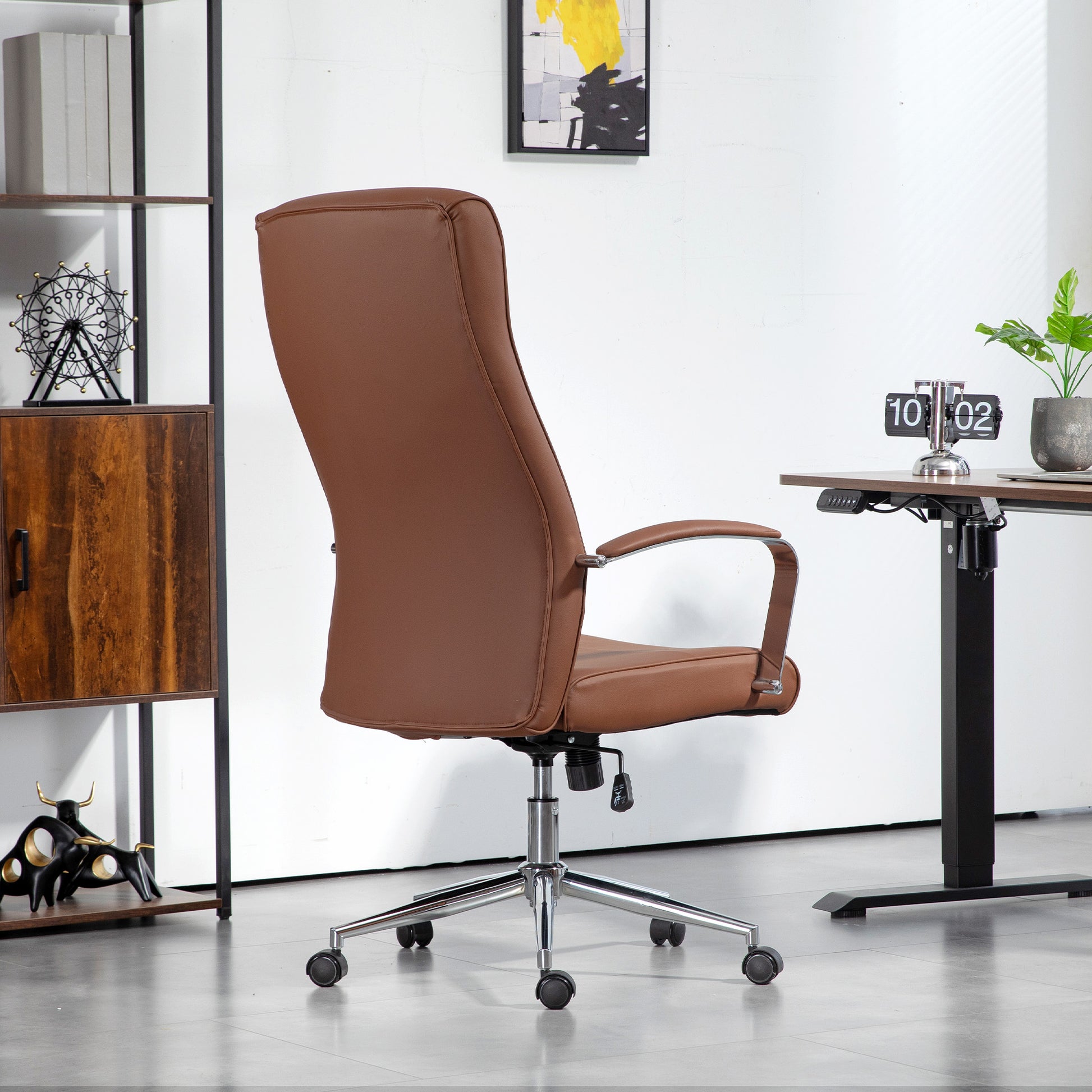 Ergonomic Office Chair with Adjustable Height, High Backrest, Rocking Function, Swivel Rolling Desk Chair, 120 Kg Capacity, Dark Brown