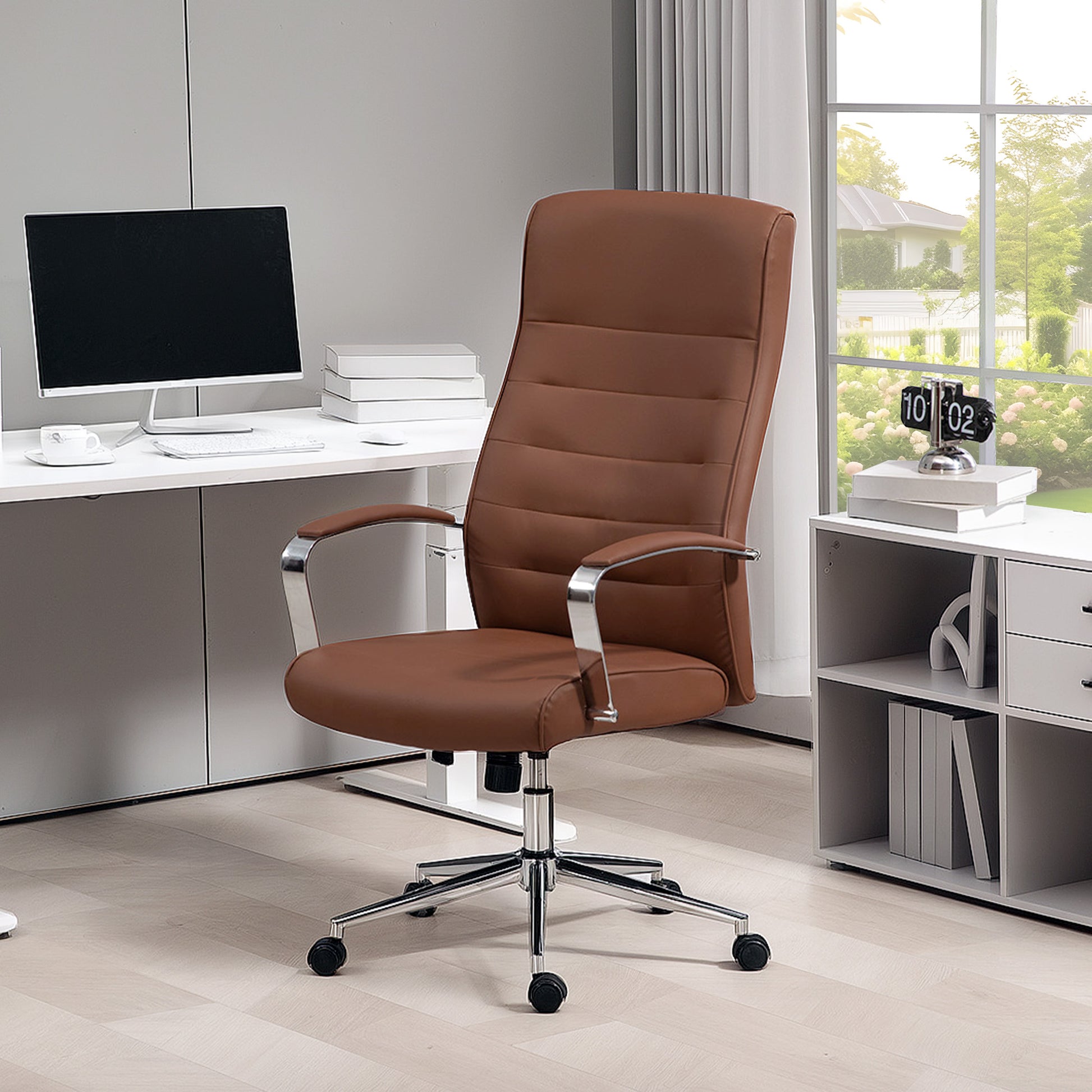 Ergonomic Office Chair with Adjustable Height, High Backrest, Rocking Function, Swivel Rolling Desk Chair, 120 Kg Capacity, Dark Brown