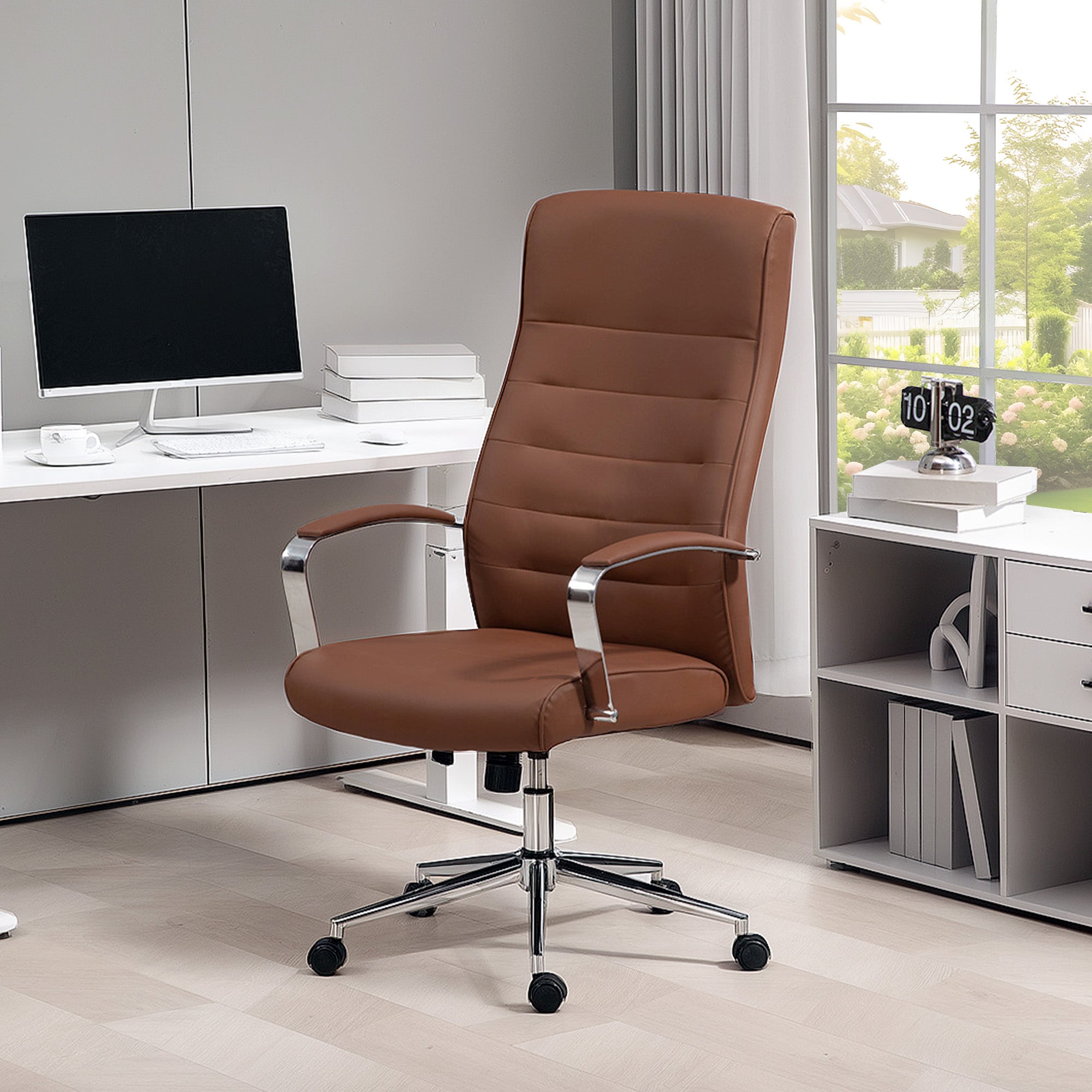 Ergonomic Office Chair with Adjustable Height, High Backrest, Rocking Function, Swivel Rolling Desk Chair, 120 Kg Capacity, Dark Brown