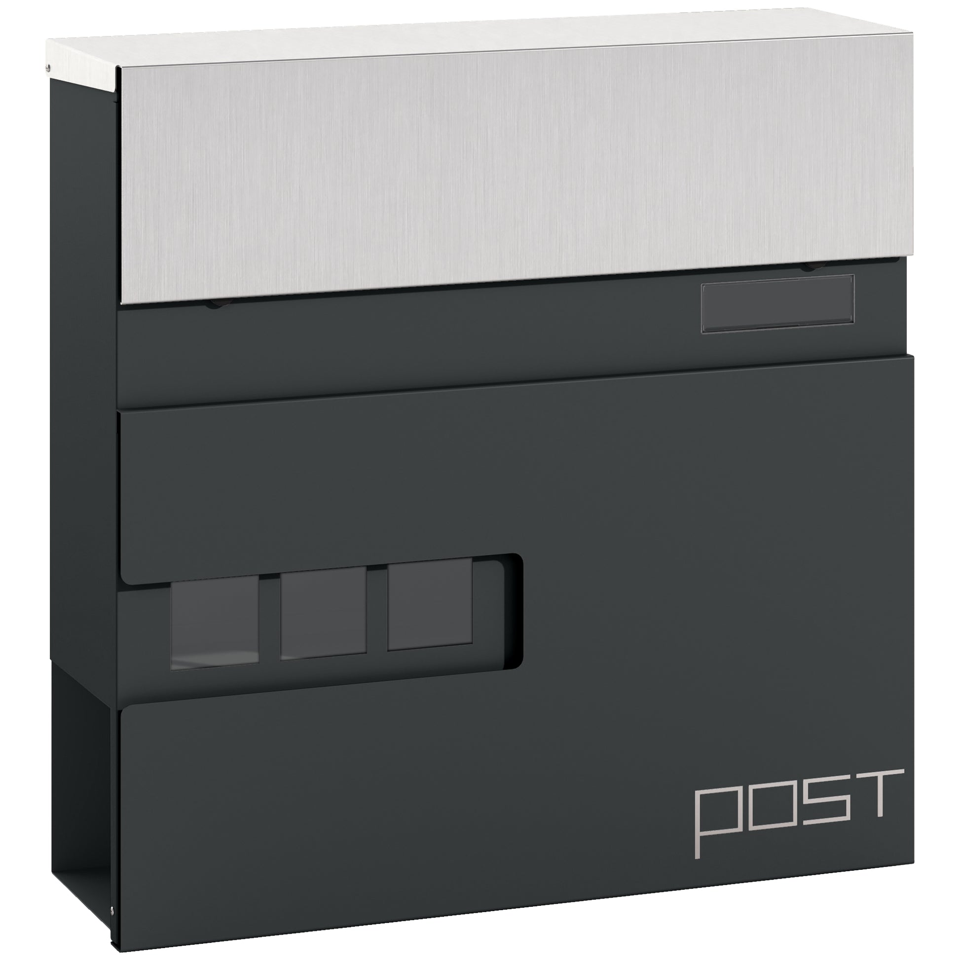 Mailbox Wall Mount Mailbox made of Steel with Viewing Window, Lock, Copper Core, Mailbox for Outdoor, 37 x 10.5 x 37 cm, Dark Gray