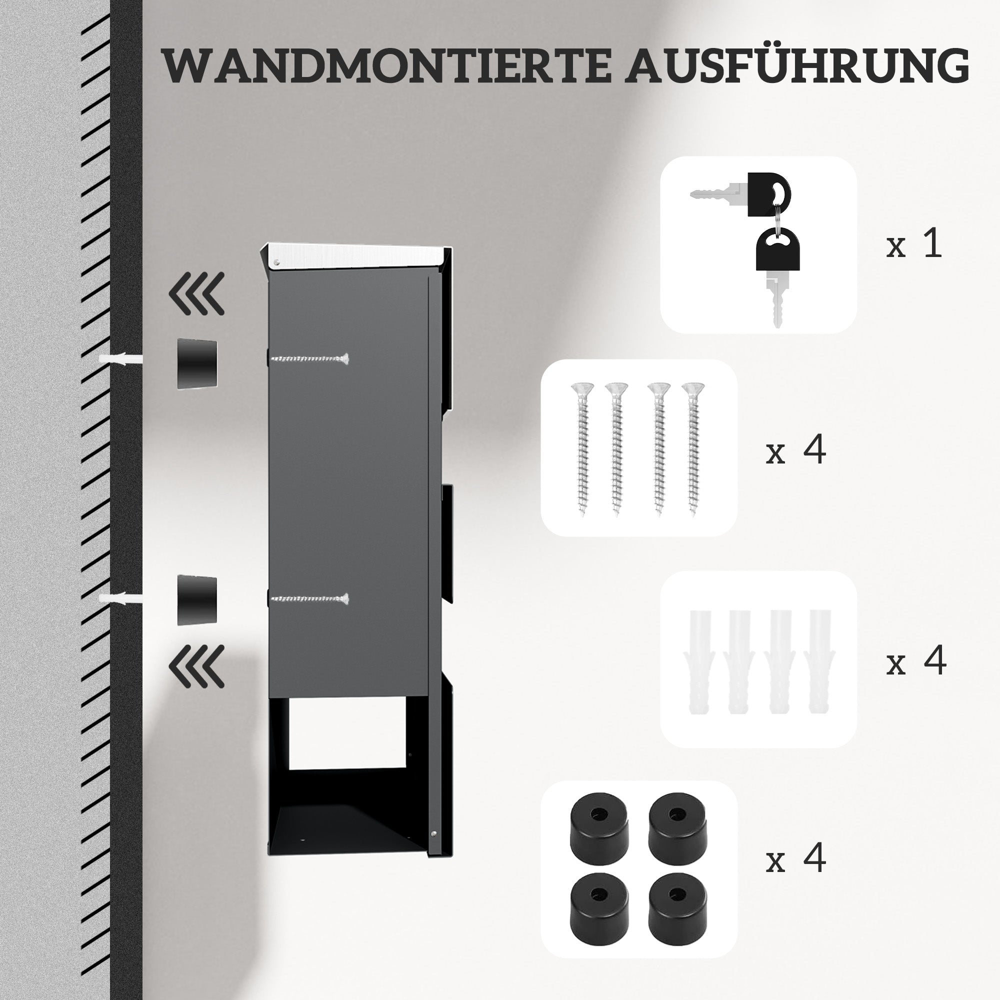 Mailbox Wall Mount Mailbox made of Steel with Viewing Window, Lock, Copper Core, Mailbox for Outdoor, 37 x 10.5 x 37 cm, Dark Gray