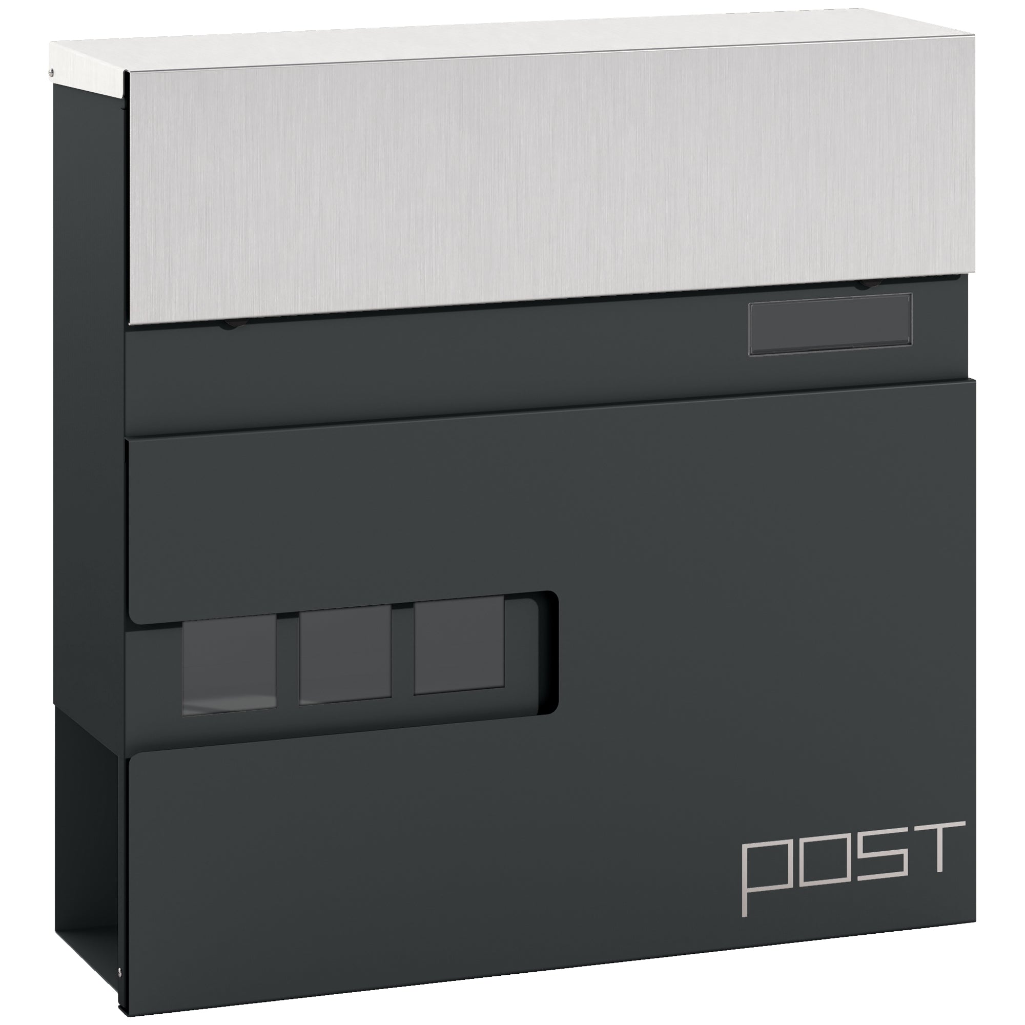 Mailbox Wall Mount Mailbox made of Steel with Viewing Window, Lock, Copper Core, Mailbox for Outdoor, 37 x 10.5 x 37 cm, Dark Gray