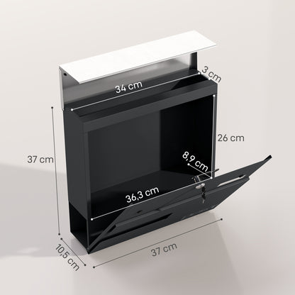 Mailbox Wall Mount Mailbox made of Steel with Viewing Window, Lock, Copper Core, Mailbox for Outdoor, 37 x 10.5 x 37 cm, Dark Gray