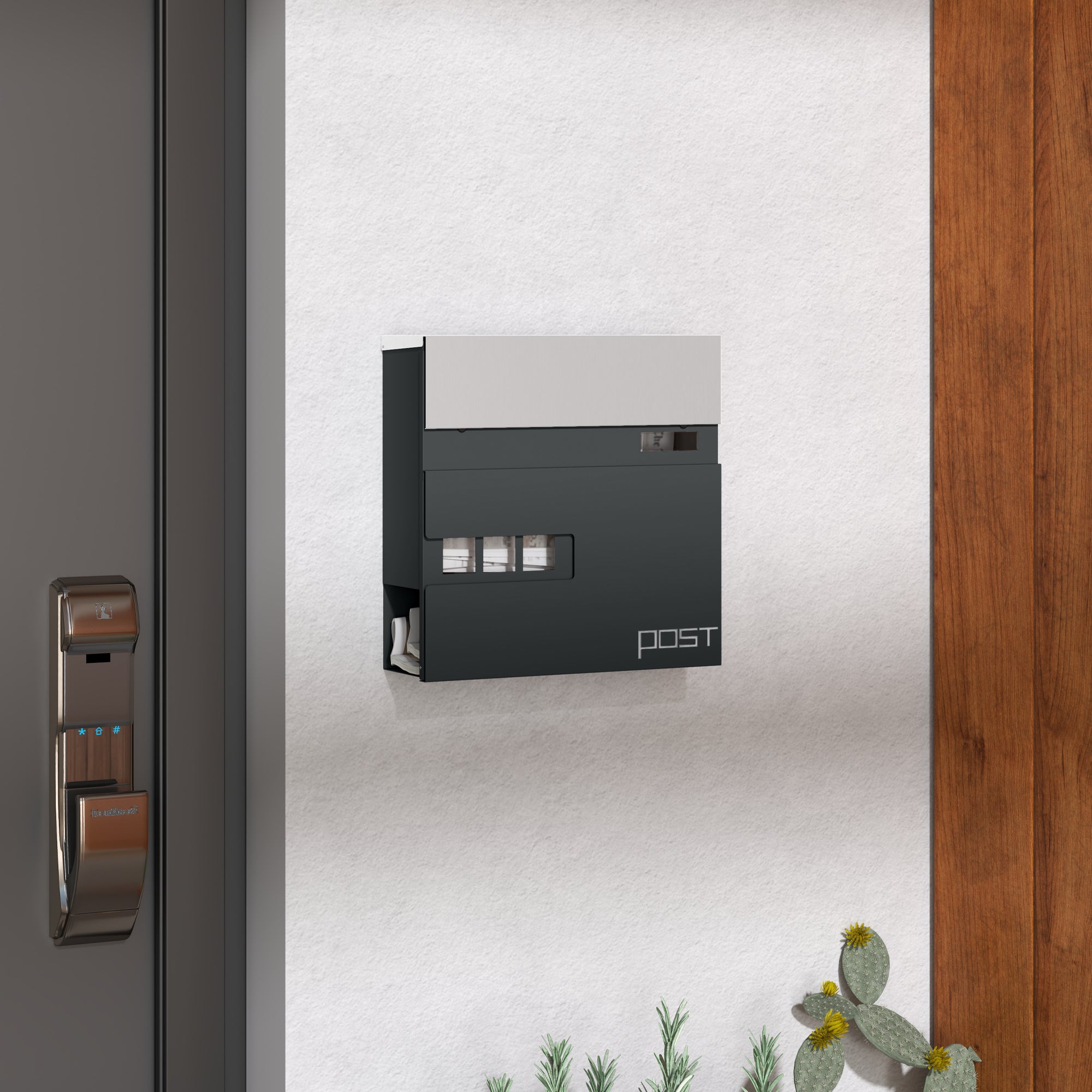 Mailbox Wall Mount Mailbox made of Steel with Viewing Window, Lock, Copper Core, Mailbox for Outdoor, 37 x 10.5 x 37 cm, Dark Gray