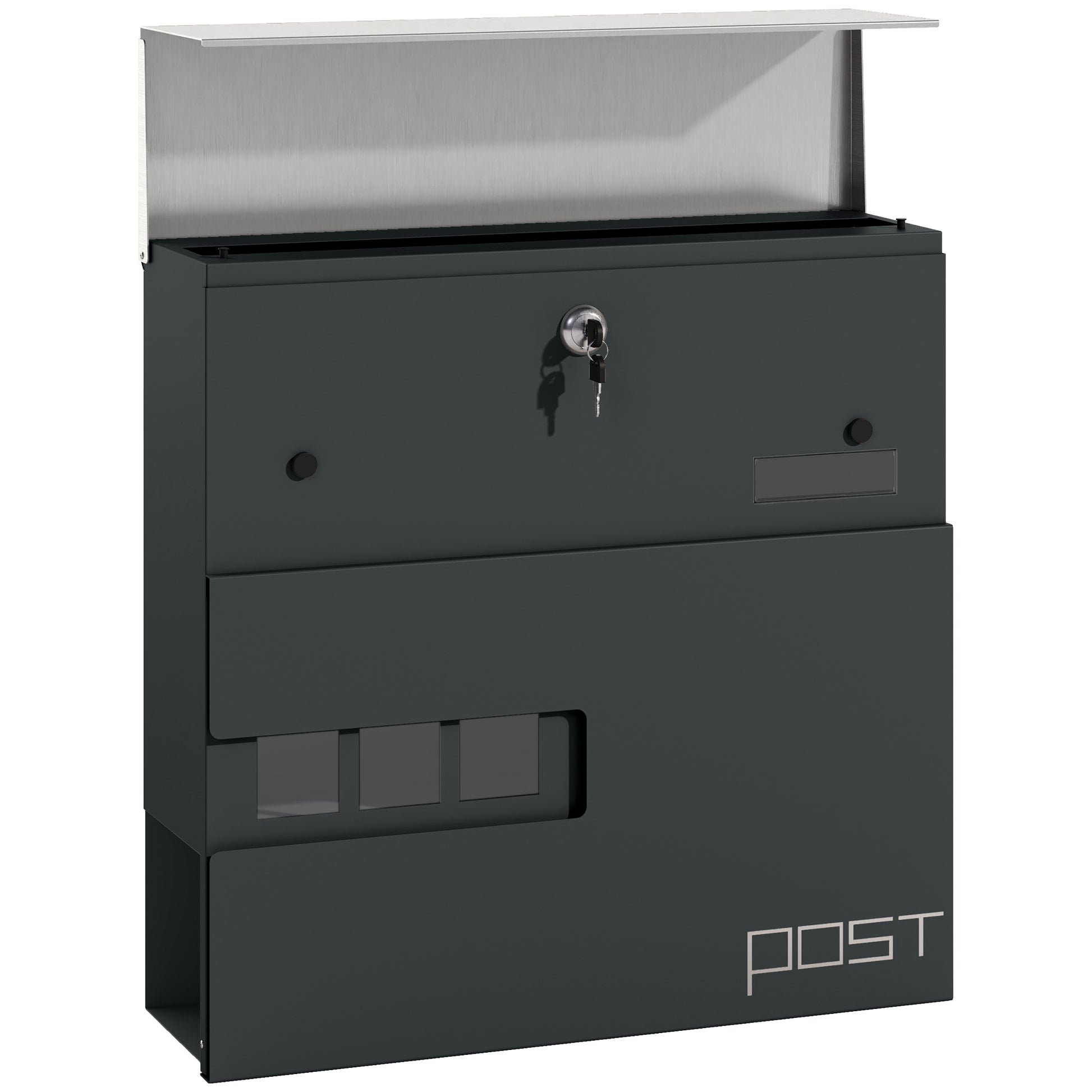 Mailbox Wall Mount Mailbox made of Steel with Viewing Window, Lock, Copper Core, Mailbox for Outdoor, 37 x 10.5 x 37 cm, Dark Gray